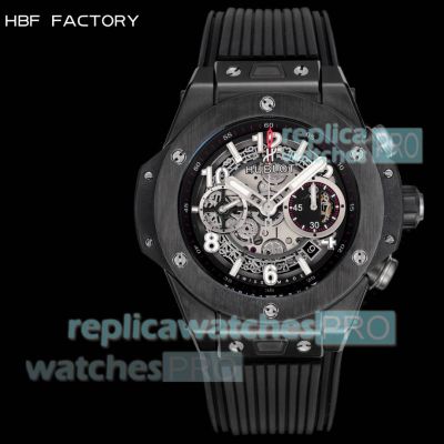 HBF Swiss Replica Hublot Big Bang Unico 45mm Skeleton HUB1242 Automatic Black Watch 
